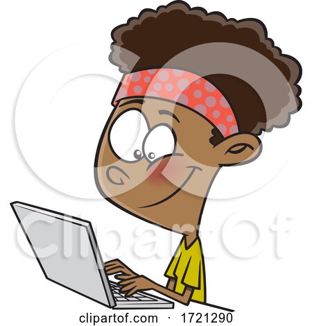 Cartoon Girl Using a Laptop Computer for Distance Learning by toonaday