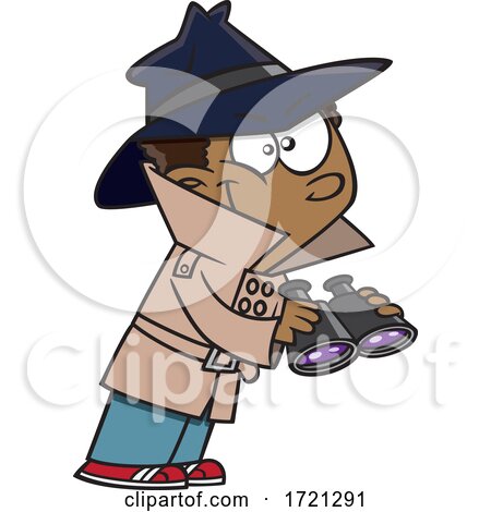Cartoon Boy Detective Observing with Binoculars by toonaday