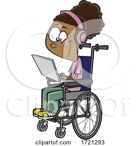 Cartoon Girl in a Wheelchair Using a Laptop Computer for Distance Learning by toonaday