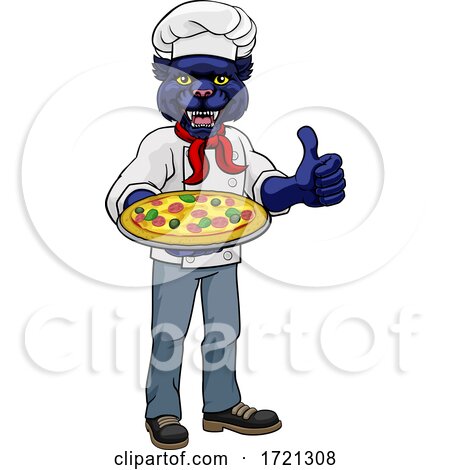 Panther Pizza Chef Cartoon Restaurant Mascot by AtStockIllustration