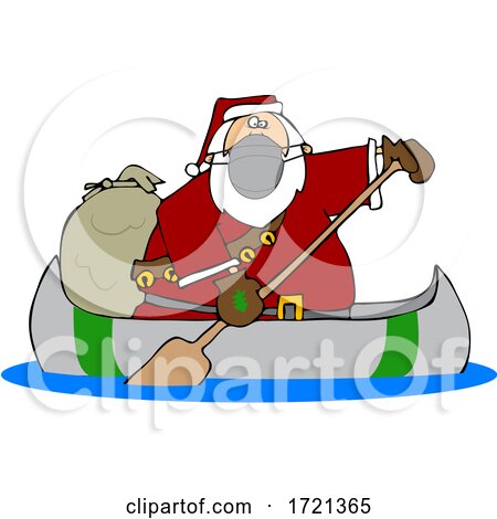 Cartoon Covid Christmas Santa in a Canoe by djart