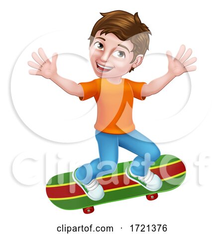 Child Skateboarding Boy Kid Cartoon by AtStockIllustration