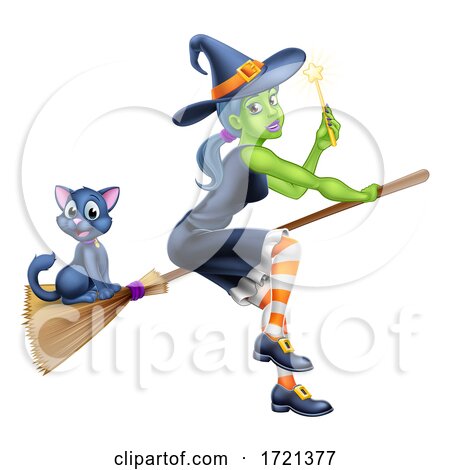 Witch Halloween Cartoon Character on a Broomstick by AtStockIllustration