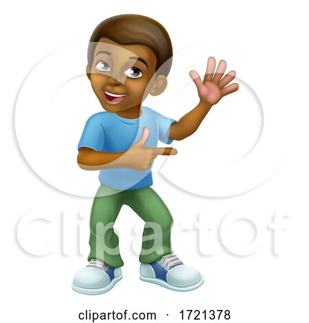 Black Boy Cartoon Character Child Kid Pointing by AtStockIllustration