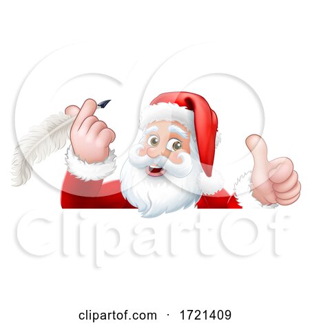 Santa Claus Peeking Quill Pen Cartoon by AtStockIllustration