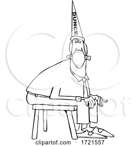 Cartoon Business Man Wearing a Dunce Hat and Sitting on a Stool by djart
