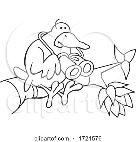Cartoon Black and White Bird Holding Binoculars on a Branch by Johnny Sajem