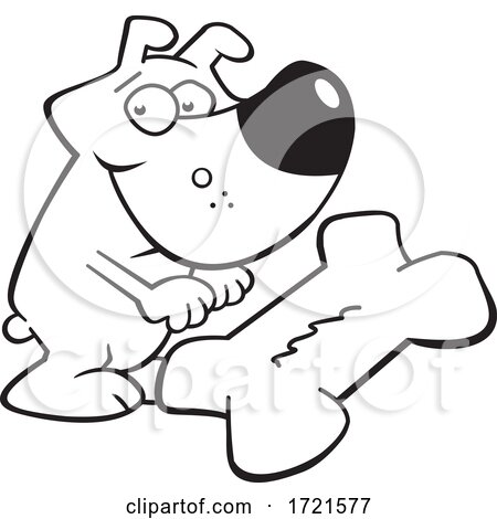 Cartoon Black and White Dog and Giant Bone Biscuit by Johnny Sajem