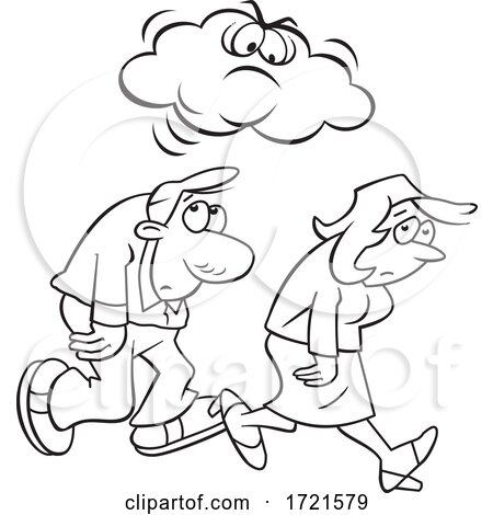 Cartoon Black and White Man and Woman Under a Grumpy or Angry Cloud by Johnny Sajem
