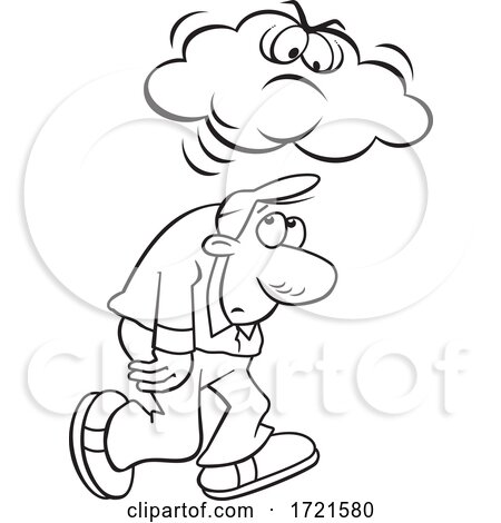 Cartoon Black and White Man Under a Grumpy or Angry Cloud by Johnny Sajem