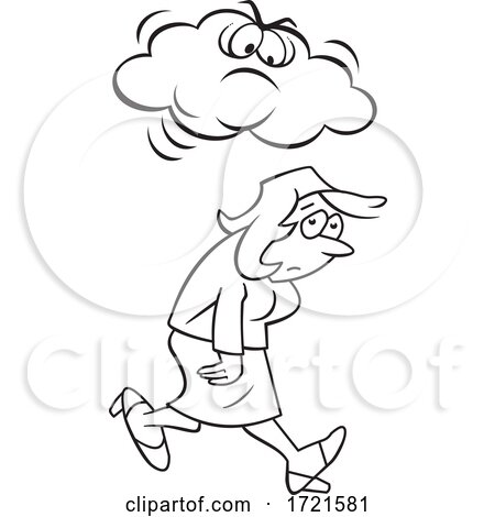 Cartoon Black and White Woman Under a Grumpy or Angry Cloud by Johnny Sajem
