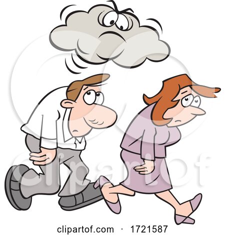 Cartoon Man and Woman Under a Grumpy or Angry Cloud by Johnny Sajem