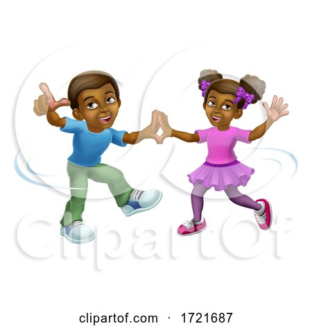 Black Girl and Boy Cartoon Kid Children Dancing by AtStockIllustration