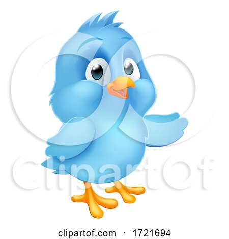 Blue Bluebird Baby Bird Cartoon Pointing by AtStockIllustration