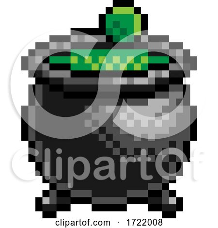 Halloween Witch Cauldron Pixel Art Game Icon by AtStockIllustration