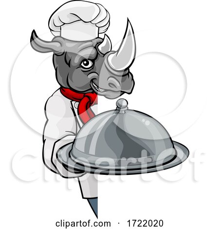 Rhino Chef Mascot Sign Cartoon Character by AtStockIllustration