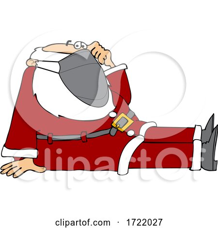 Cartoon Covid Santa Sitting and Wearing a Mask by djart