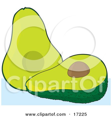 Halved Green Avocado With a Seed in the Middle Clipart Illustration by Maria Bell