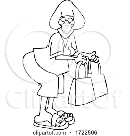 Cartoon Woman Wearing a Covid Mask While Shopping by djart
