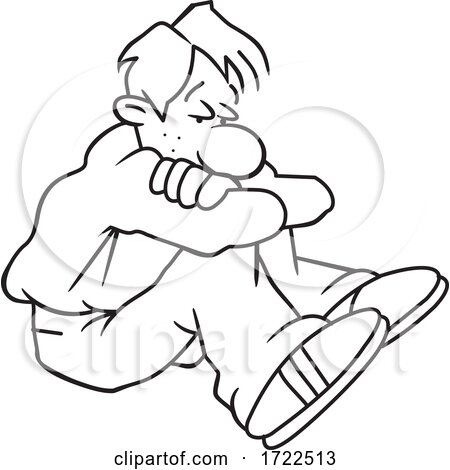 Cartoon Depressed Guy Hugging His Knees by Johnny Sajem