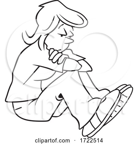 Cartoon Depressed Lady Hugging Her Knees by Johnny Sajem