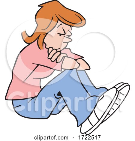 Cartoon Depressed Woman Hugging Her Knees by Johnny Sajem