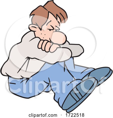 Cartoon Depressed Man Hugging His Knees by Johnny Sajem