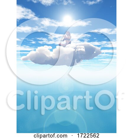 3D Surreal Landscape with Female in Yoga Position in Cloud by KJ Pargeter