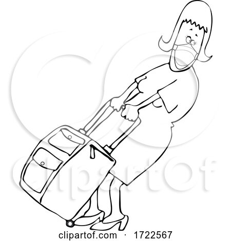 Cartoon Lady Wearing a Mask and Pulling Heavy Luggage by djart