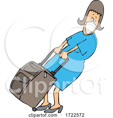 Cartoon Woman Wearing a Mask and Pulling Heavy Luggage by djart