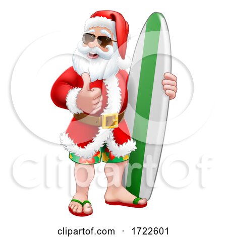 Santa Surfing Shades Surfboard Christmas Cartoon by AtStockIllustration