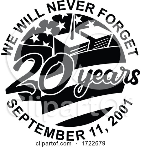 9-11 Memorial Patriot Day September 11 2001 20 Years Tribute Retro Black and White by patrimonio
