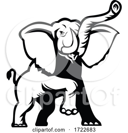 African Elephant Loxodonta African Bush Elephant or African Forest Elephant Prancing Stencil Black and White by patrimonio