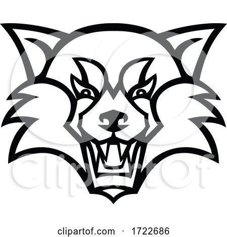 Head of an Angry Red Panda or Red Bear-Cat Front View Mascot Black and White by patrimonio