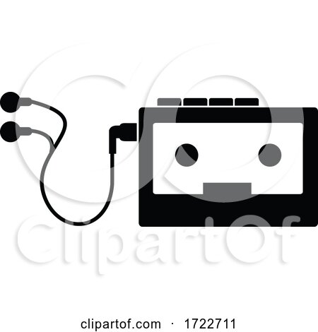 Vintage Portable Cassette Player Stencil Black and White Retro by patrimonio