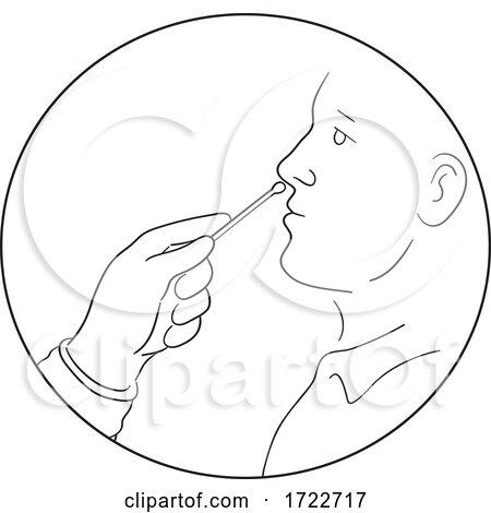 Hand of Nurse or Doctor Performing Nasal or Nasopharyngeal Swab Test for Covid-19 Line Drawing by patrimonio