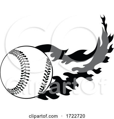 Baseball or Softball Ball on Fire with Fiery Flames Stencil Black and White Retro by patrimonio