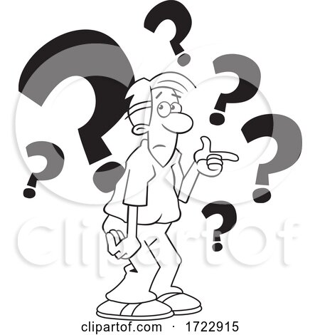 Cartoon Puzzled Indecisive or Uncertain Guy with Question Marks by Johnny Sajem