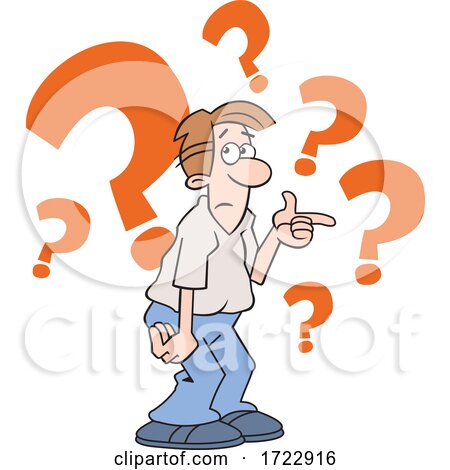 Cartoon Puzzled Indecisive or Uncertain Man with Question Marks by Johnny Sajem