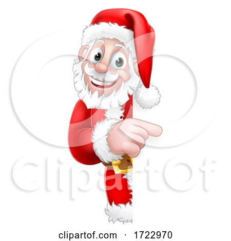 Santa Peeking Christmas Cartoon Sign Pointing by AtStockIllustration