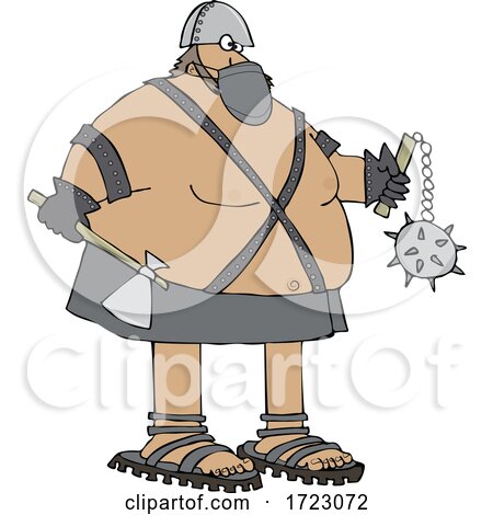 Cartoon Chubby Executioner Wearing a Mask and Holding an Axe and Flail by djart