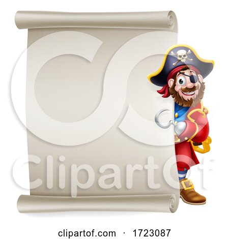 Pirate Captain Cartoon Peeking Scroll Background by AtStockIllustration