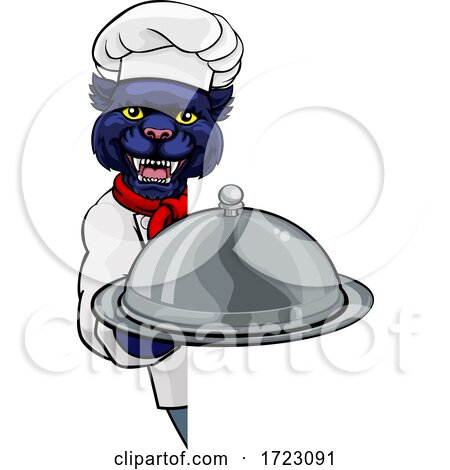 Panther Chef Mascot Sign Cartoon Character by AtStockIllustration