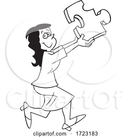 Cartoon Black and White Woman Holding a Solution Puzzle Piece by Johnny Sajem