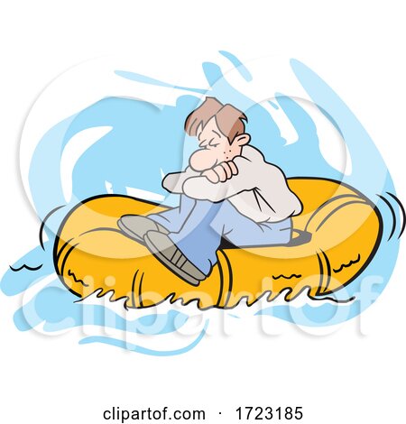Cartoon Lost Man Adrift on a Raft by Johnny Sajem