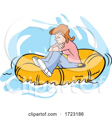 Cartoon Lost Woman Adrift on a Raft by Johnny Sajem
