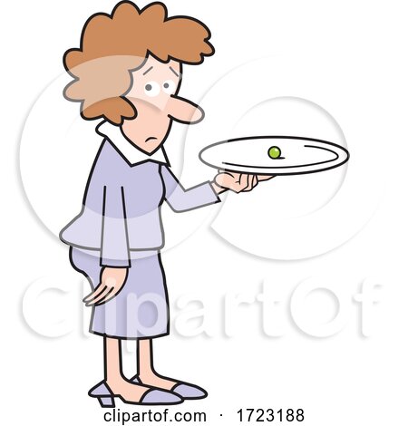 Cartoon Dieting Woman Holding a Pea on a Plate by Johnny Sajem