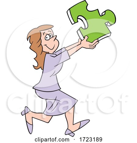 Cartoon Business Woman Holding a Solution Puzzle Piece by Johnny Sajem