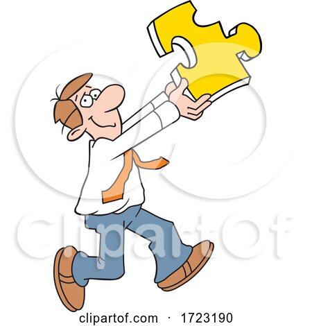 Cartoon Business Man Holding a Solution Puzzle Piece by Johnny Sajem