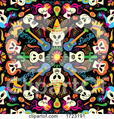 Skull and Skeleton Mexican Seamless Pattern by Zooco